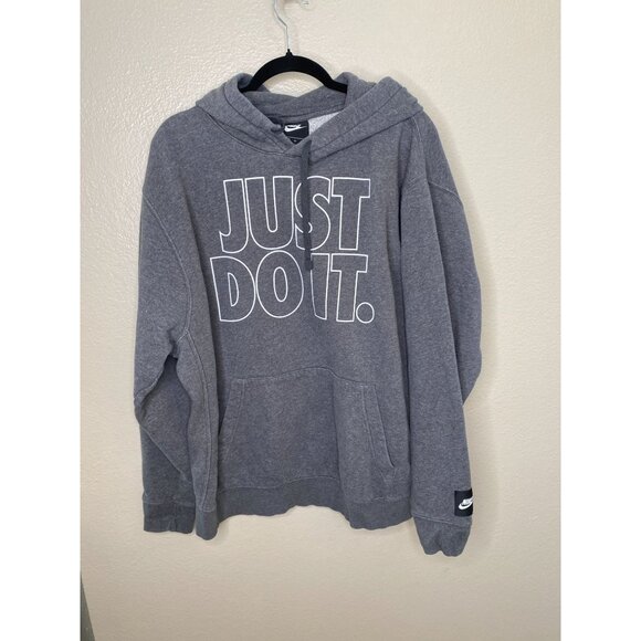 Nike Mens Just Do It Gray Hoodie XL Cotton Blend Casual Wear pocket drawstring - Picture 1 of 6